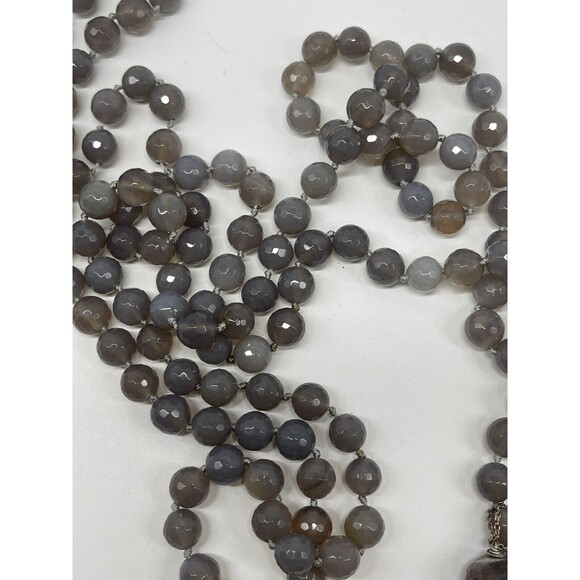 Gray Agate Natural Stone Extra Long Pendant Necklace - Picture 6 of 7